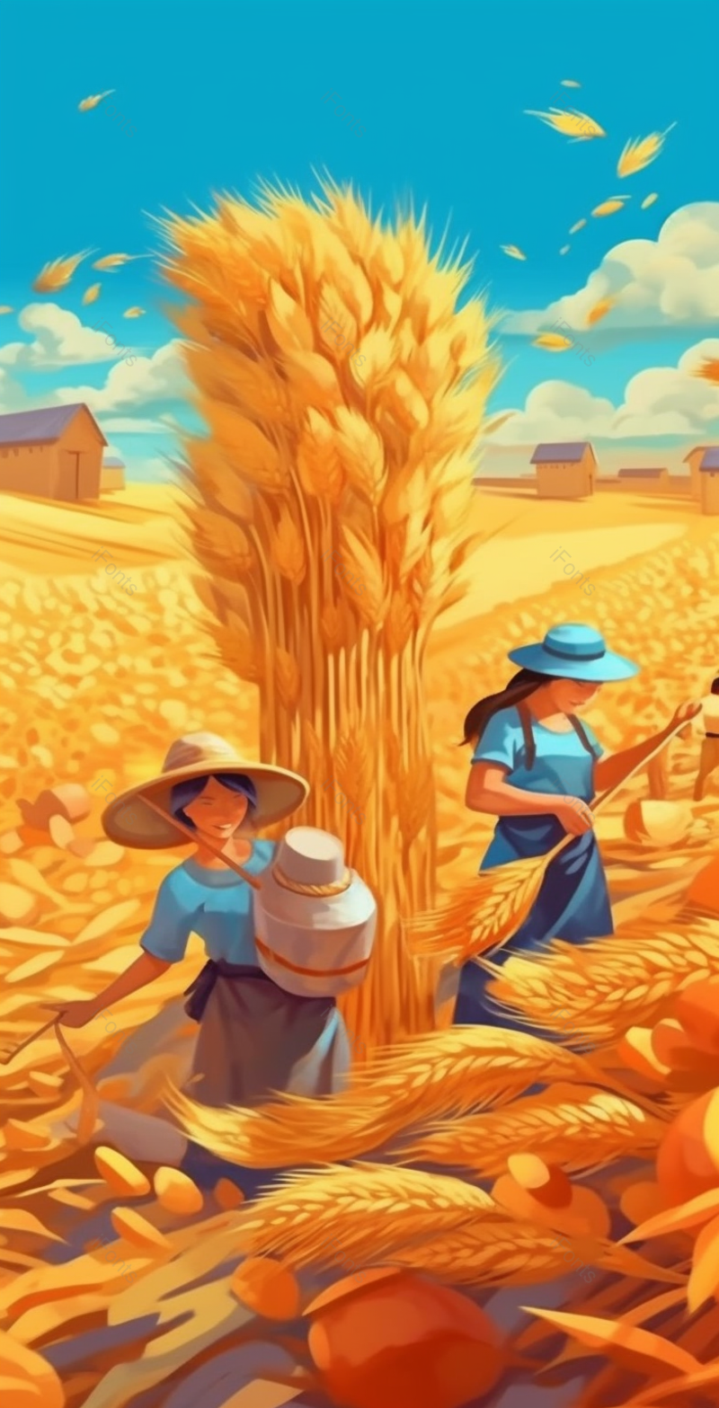 二十四节气芒种农民小麦农作物丰收自然风光插画图,插画/手绘图,插画/手绘图库,插画/手绘图下载,插画/手绘
